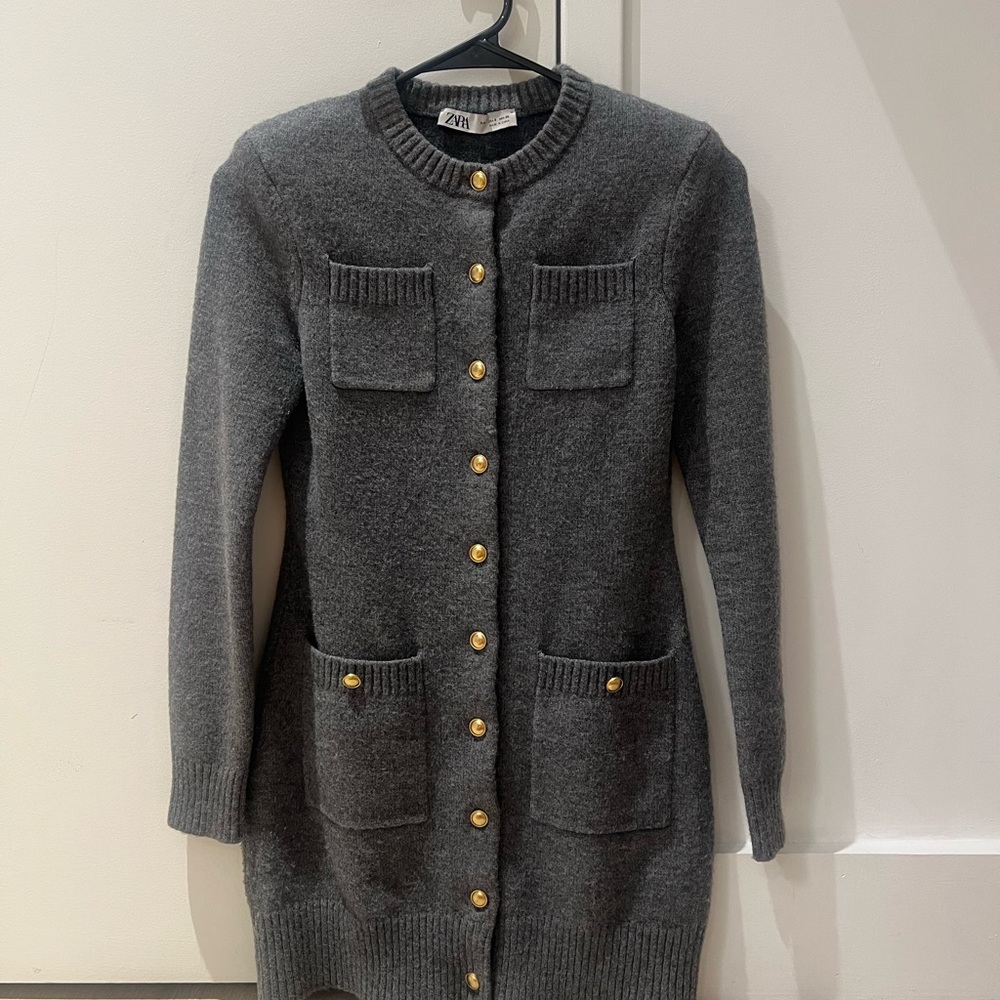 Zara Gray Button-Up Women's Sweater dress